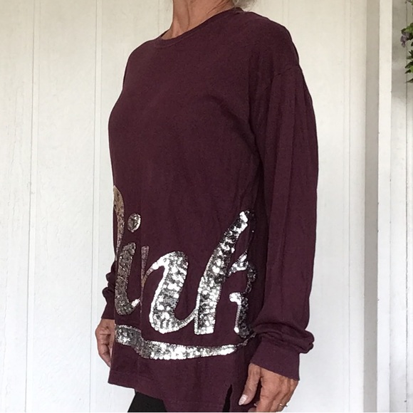 PINK VICTORIAS SECRET OVERSIZED SEQUIN LONG SLEEVE TEE SHIRT MEDIUM - Picture 5 of 13